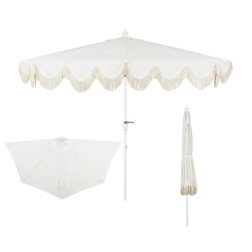 Beverly 9 ft. Designer Classic Scalloped Fringe Half Market Patio Umbrella
